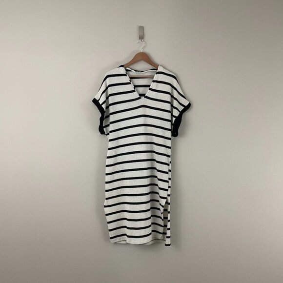 Zara Rustic Black & White Striped Knit Tunic Midi Dress Size Medium - Picture 1 of 6